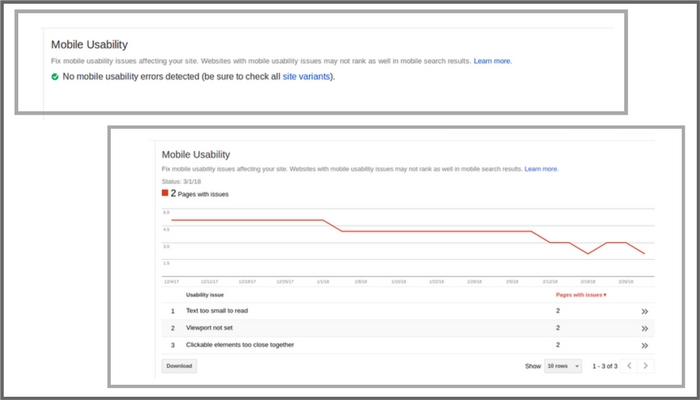 Google Search Console mobile usability