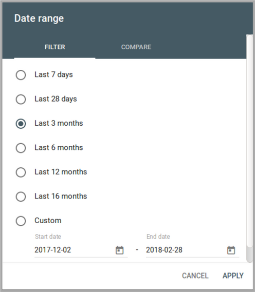 New Google Search Console Date range