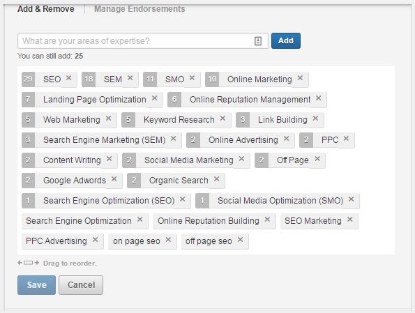 insert keywords into your LinkedIn Profile